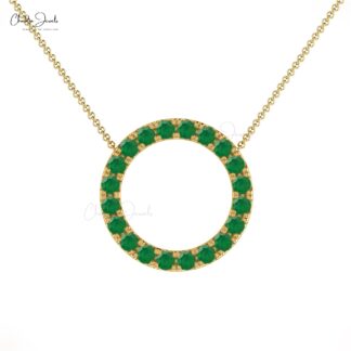 Round Circle Eternity Necklace In 14k Real Gold Zambian Emerald 2mm Gemstone Necklace