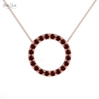 Solid 14k Gold Eternity Circle Necklace With 2mm Garnet Gemstone Women Necklace