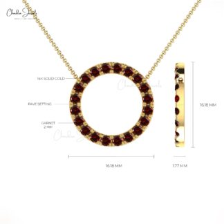 Solid 14k Gold Eternity Circle Necklace With 2mm Garnet Gemstone Women Necklace