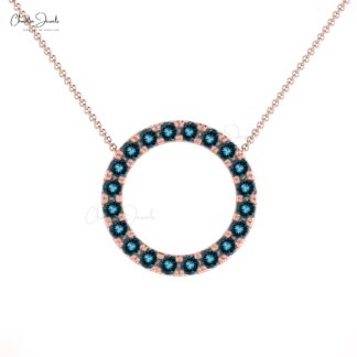 Open Circle Wedding Necklace In 14k Solid Gold London Blue Topaz 2mm Gemstone Necklaces