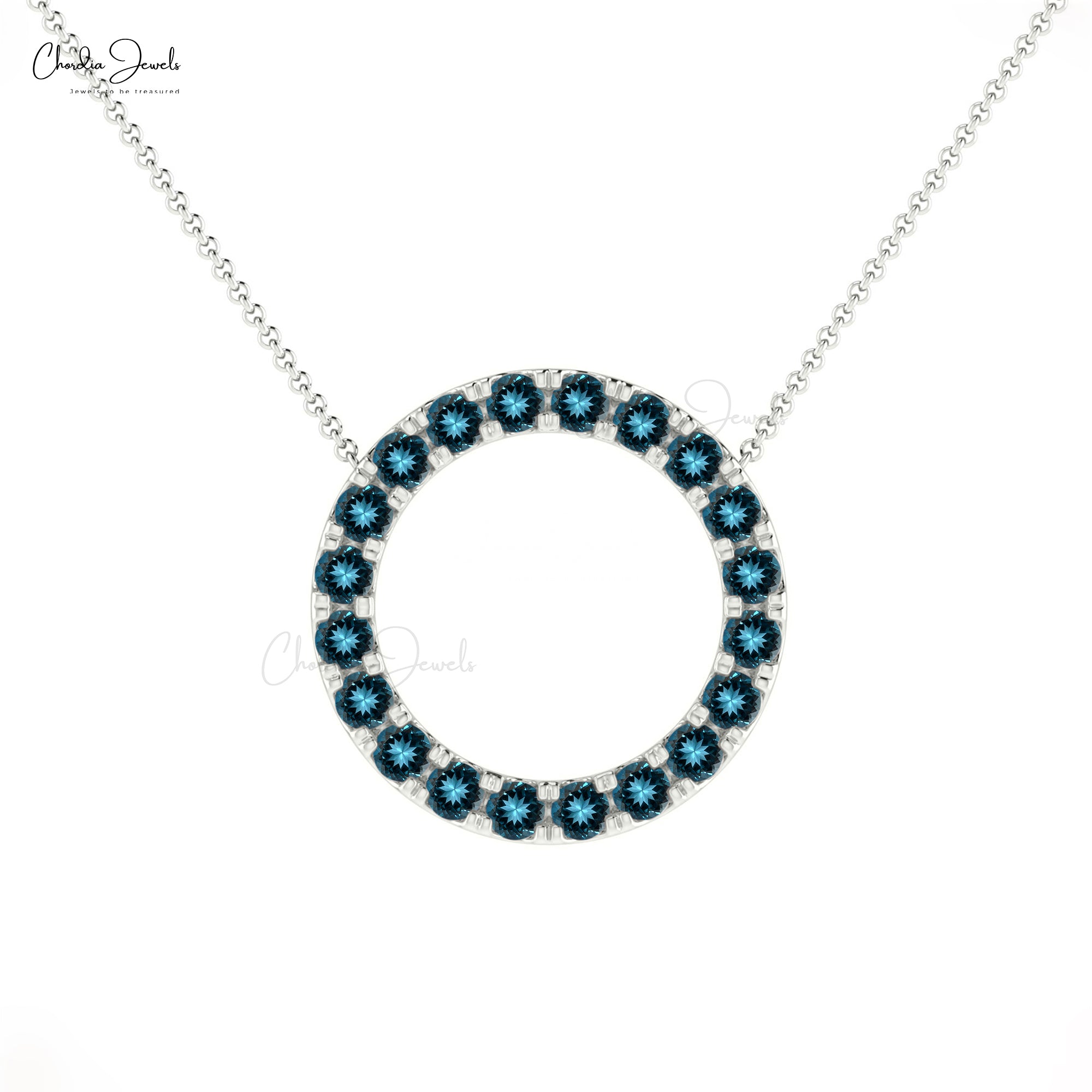 Open Circle Wedding Necklace In 14k Solid Gold London Blue Topaz 2mm Gemstone Necklaces