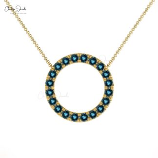 Open Circle Wedding Necklace In 14k Solid Gold London Blue Topaz 2mm Gemstone Necklaces