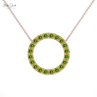 Pure 14k Gold Round Circle Necklace In 2mm Peridot August Birthstone Eternity Necklace