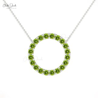 Pure 14k Gold Round Circle Necklace In 2mm Peridot August Birthstone Eternity Necklace
