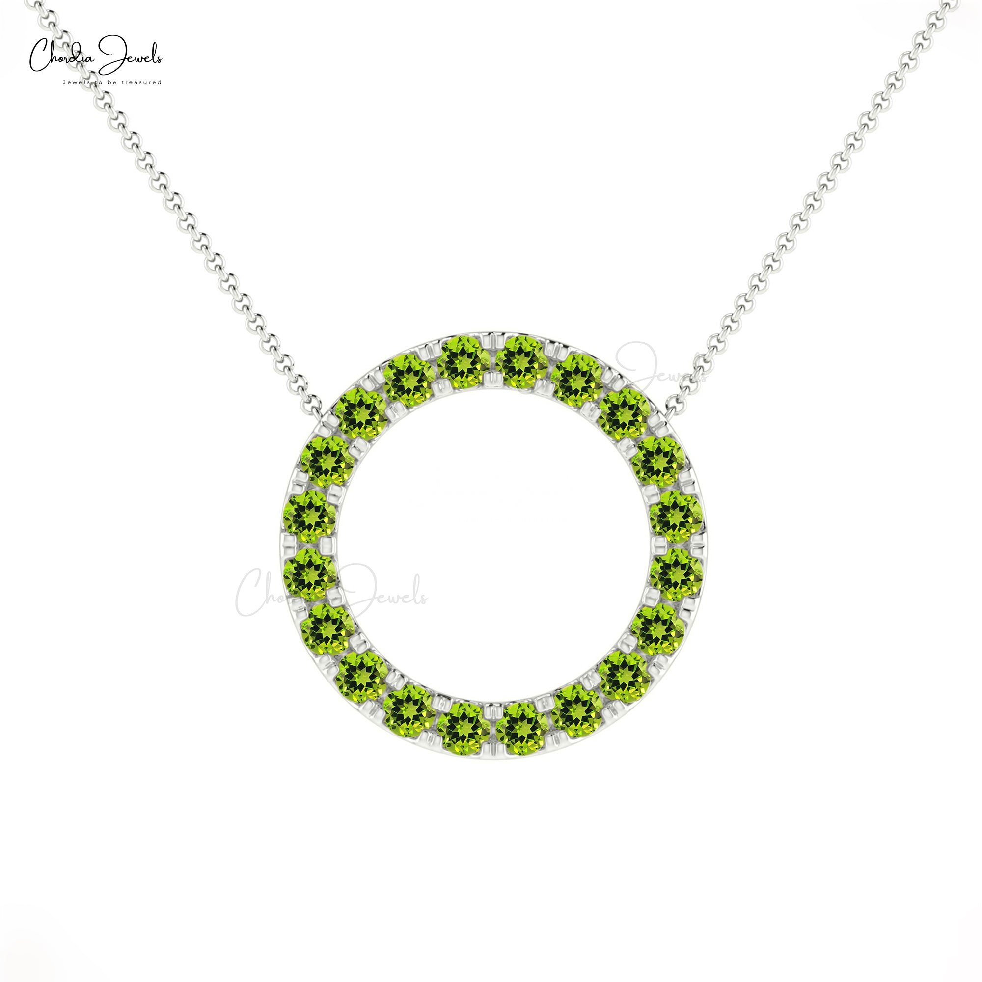 Pure 14k Gold Round Circle Necklace In 2mm Peridot August Birthstone Eternity Necklace