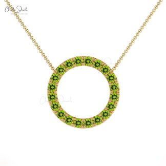 Pure 14k Gold Round Circle Necklace In 2mm Peridot August Birthstone Eternity Necklace