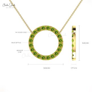 Pure 14k Gold Round Circle Necklace In 2mm Peridot August Birthstone Eternity Necklace