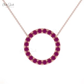 Solid 14k Gold Karma Necklace With 0.6 Ct Burma Ruby Circle Chain Necklaces For Her