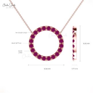 Solid 14k Gold Karma Necklace With 0.6 Ct Burma Ruby Circle Chain Necklaces For Her