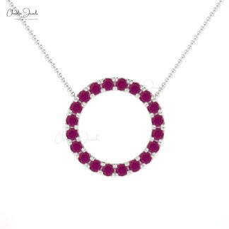 Solid 14k Gold Karma Necklace With 0.6 Ct Burma Ruby Circle Chain Necklaces For Her