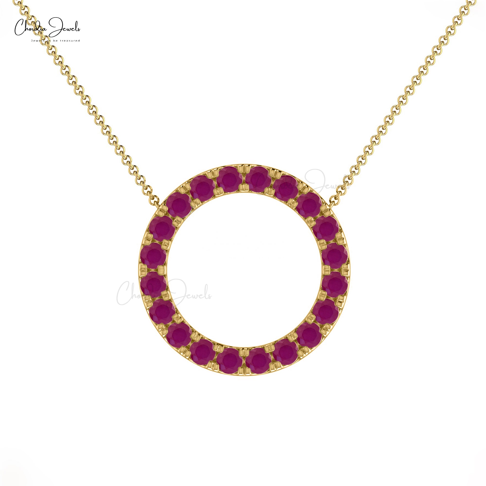 Solid 14k Gold Karma Necklace With 0.6 Ct Burma Ruby Circle Chain Necklaces For Her