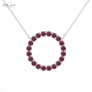 Real 14k Gold Eternity Halo Necklace Genuine Rhodolite Garnet Delicate Circle Charm Necklace
