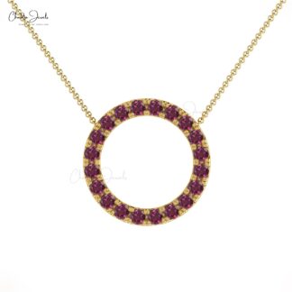 Real 14k Gold Eternity Halo Necklace Genuine Rhodolite Garnet Delicate Circle Charm Necklace