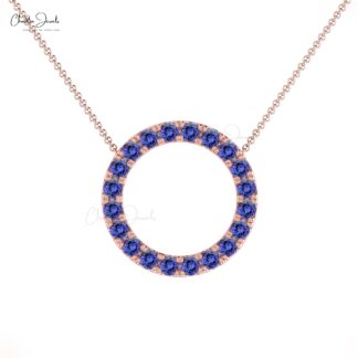 Gemstone Circle Necklace In 14k Real Gold Tanzanite 2mm Pave Set Thin Chain Necklace