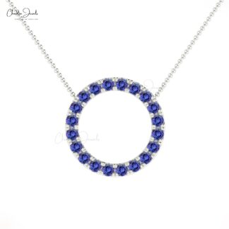 Gemstone Circle Necklace In 14k Real Gold Tanzanite 2mm Pave Set Thin Chain Necklace