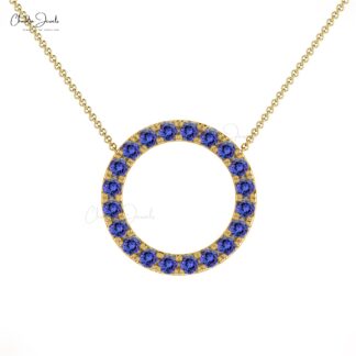 Gemstone Circle Necklace In 14k Real Gold Tanzanite 2mm Pave Set Thin Chain Necklace