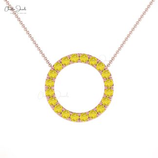 Real 14k Gold Open Circle Pendant With 2mm Yellow Sapphire Handmade Chain Necklace