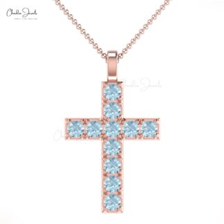 Solid 14k Gold Aquamarine Cross Pendant