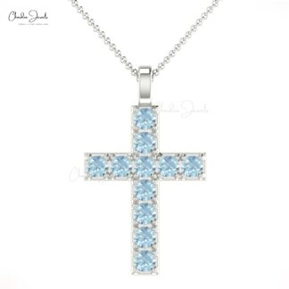 Solid 14k Gold Aquamarine Cross Pendant