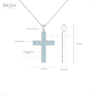 Solid 14k Gold Aquamarine Cross Pendant