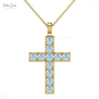 Solid 14k Gold Aquamarine Cross Pendant