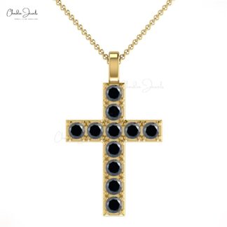 Natural Black Diamond Religious Pendant in 14k Solid Gold Cross Jewelry For Birthday Gift