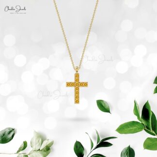 Pave Set Cross Locket In 14k Real Gold Citrine 0.55 Ct Gemstone Jesus Pendant For Her
