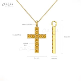Pave Set Cross Locket In 14k Real Gold Citrine 0.55 Ct Gemstone Jesus Pendant For Her
