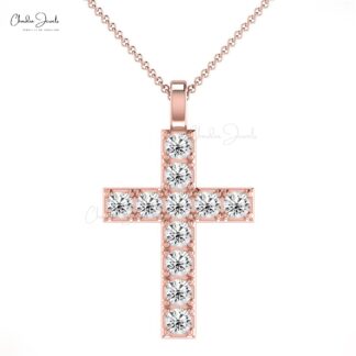 Round Cut Cross Locket With 2mm White Diamond Pave Set in 14k Real Gold Jesus Pendant