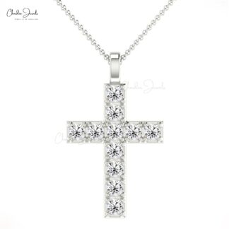 Round Cut Cross Locket With 2mm White Diamond Pave Set in 14k Real Gold Jesus Pendant