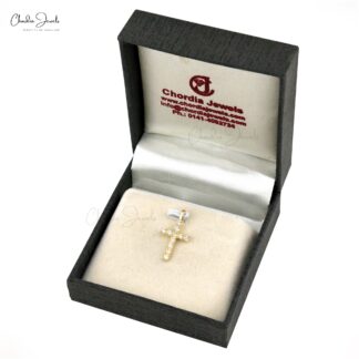Genuine White Diamond Cross Pendant in Pure 14k Yellow Gold Hallmarked Religious Jewelry
