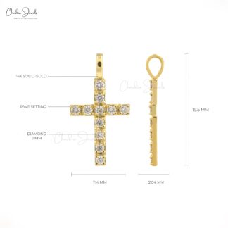 Genuine White Diamond Cross Pendant in Pure 14k Yellow Gold Hallmarked Religious Jewelry