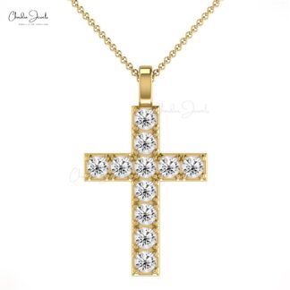 Round Cut Cross Locket With 2mm White Diamond Pave Set in 14k Real Gold Jesus Pendant