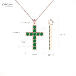 Cross Locket Pendant With Natural Emerald 14k Solid Gold Pave Set Religious Pendant For Her