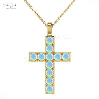 Natural Opal 0.55Ct Round Cut Gemstone Cross Locket 14k Real Gold Handcrafted Hallmark Jewelry
