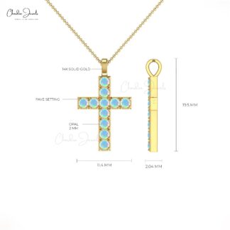 Natural Opal 0.55Ct Round Cut Gemstone Cross Locket 14k Real Gold Handcrafted Hallmark Jewelry