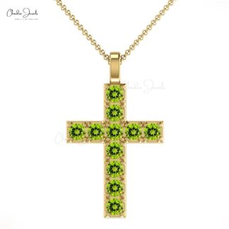 Lords Prayer Cross Locket With 2mm Peridot Pave Set In 14k Real Gold Jesus Pendant
