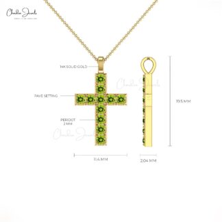 Lords Prayer Cross Locket With 2mm Peridot Pave Set In 14k Real Gold Jesus Pendant