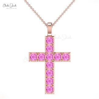 Jesus Prayer Locket In Real 14k Gold Pink Sapphire 0.55 Ct Gemstone Cross Pendant