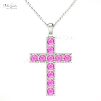 Jesus Prayer Locket In Real 14k Gold Pink Sapphire 0.55 Ct Gemstone Cross Pendant