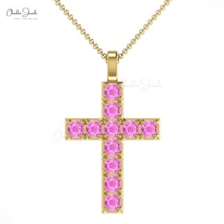 Jesus Prayer Locket In Real 14k Gold Pink Sapphire 0.55 Ct Gemstone Cross Pendant