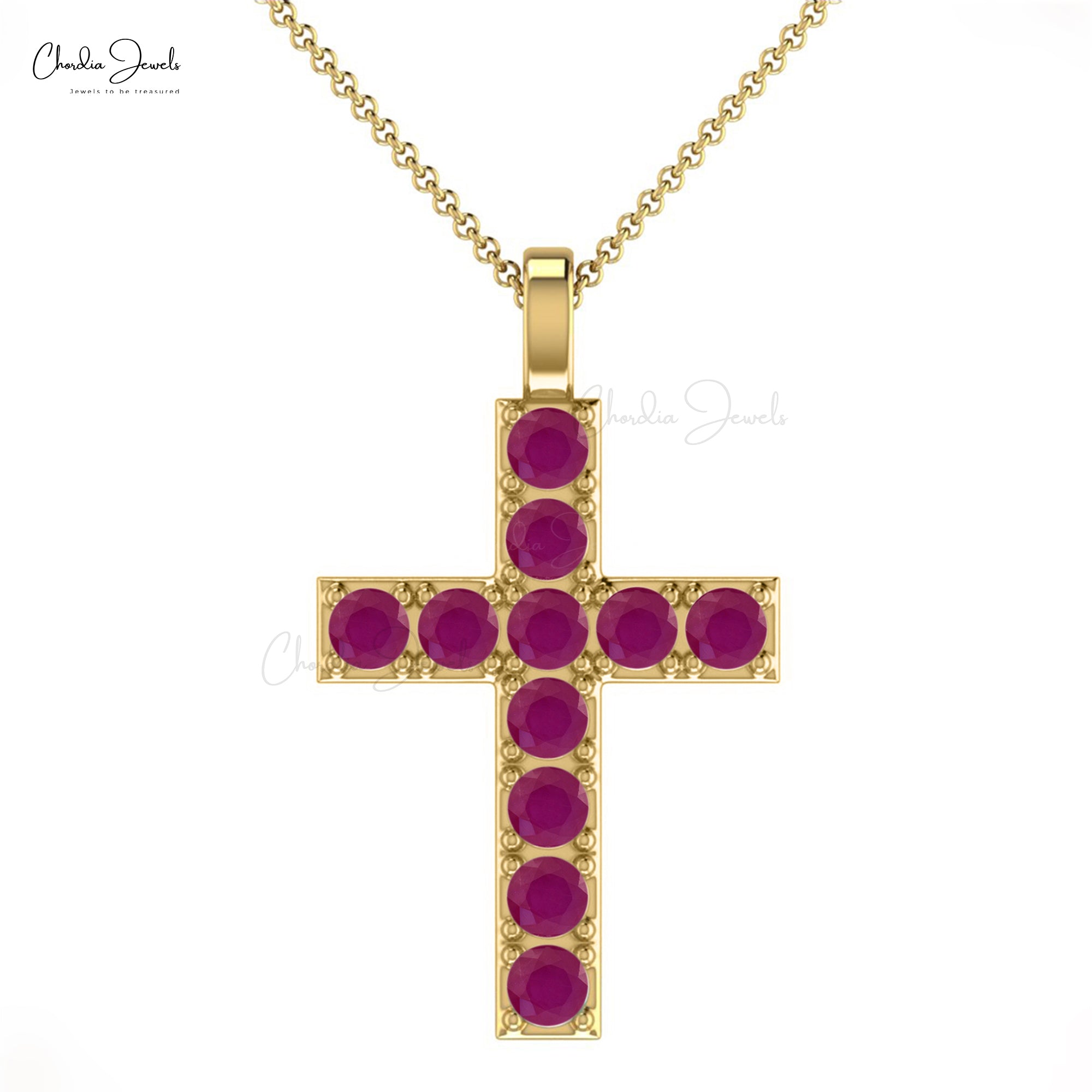 Dainty Religious Pendant In 14k Solid Gold Burma Ruby 0.33 Ct Gemstone Cross Necklace