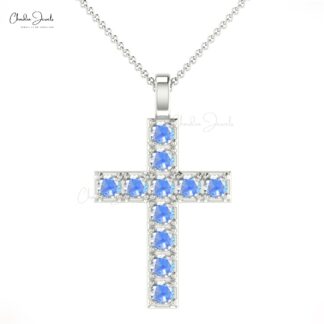 Natural Rainbow Moonstone Gemstones Accented in 14k Solid Gold Religious Pendant