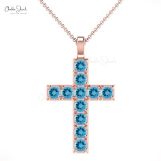 Brilliant Cut Jesus Locket With 0.55 Ct Swiss Blue Topaz Pave Set in 14k Real Gold Pendant