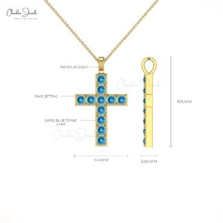 Brilliant Cut Jesus Locket With 0.55 Ct Swiss Blue Topaz Pave Set in 14k Real Gold Pendant