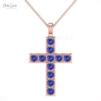 Pray Cross Gold Locket With 2mm Tanzanite Gemstone Real 14k Gold Baptism Pendant