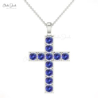 Pray Cross Gold Locket With 2mm Tanzanite Gemstone Real 14k Gold Baptism Pendant