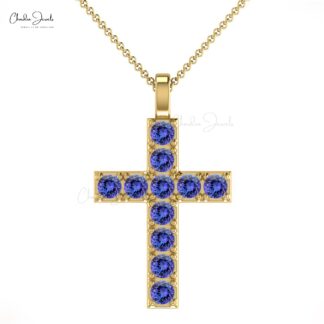 Pray Cross Gold Locket With 2mm Tanzanite Gemstone Real 14k Gold Baptism Pendant