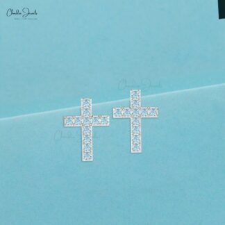 Jesus Pray Gold Studs In 14k Solid Gold Aquamarine 2mm Gemstone Minimal Cross Earrings