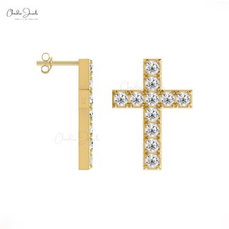 Small Diamond Cross Stud In 14k Solid Gold White Diamond Religious Push Back Earrings